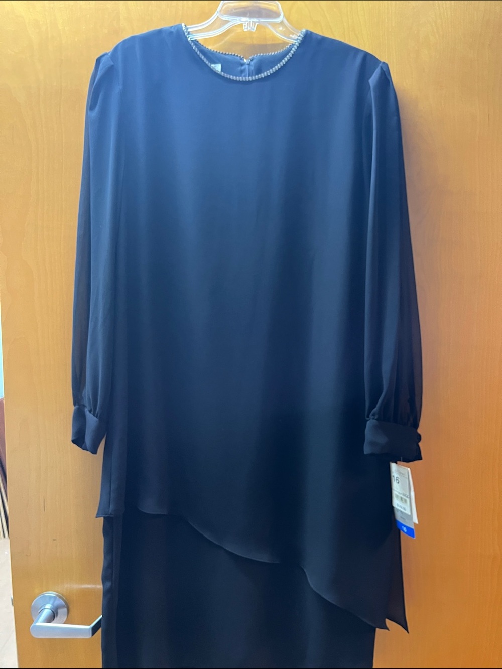 Patra Long-Sleeve Asymmetric Chiffon Dress with Beaded Neckline